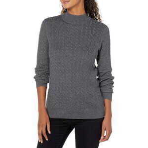 Women's Lightweight Cable Knit Sweater Mock Neck Long Sleeve Casual